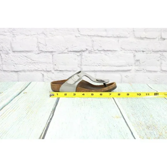 Birkenstock Silver Leather Slip On T-Strap Thong Flip Flop Size 5 - Picture 6 of 9